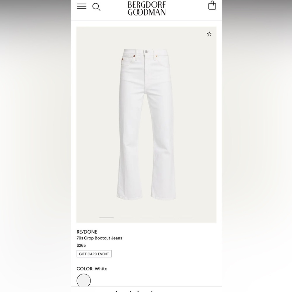 NWT RE/DONE 70s Bootcut Jeans White Size: 28 or Women's 6 - Picture 3 of 8